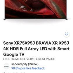 75 Inch Sony X95j Open Box Full Array 4k
