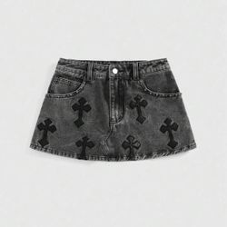 Embroidered Cross Mini Skirt