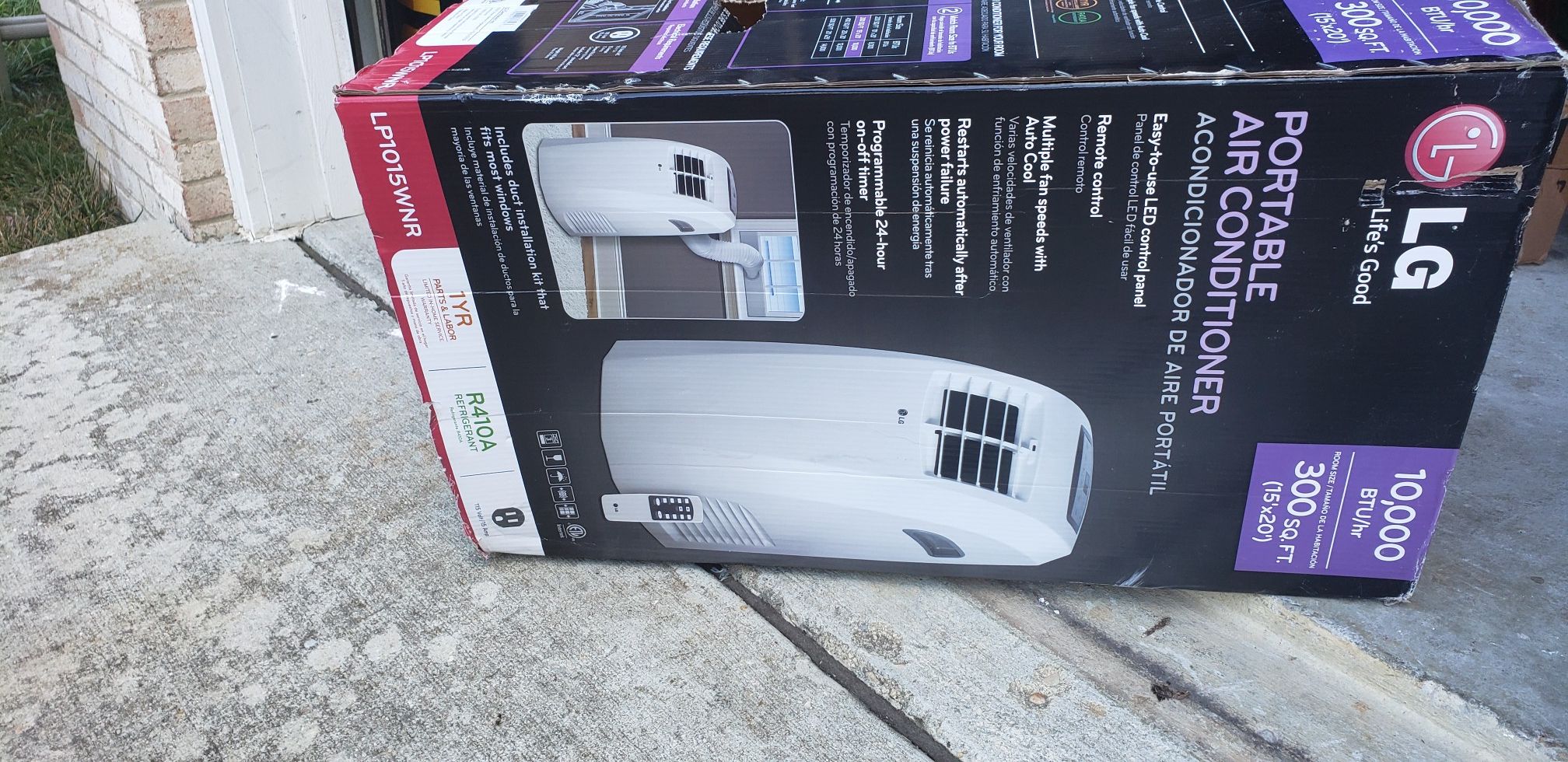 LG portable air conditioner brand new open box worth 50 percent less original cost 10,000 BTU