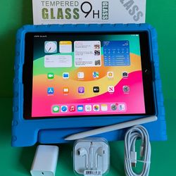 Apple IPad 7th Generation (10.2” Retina / IOS 18) 32GB with kids case, Pen & Accessories (Netflix, zoom, Roblox etc supported) 