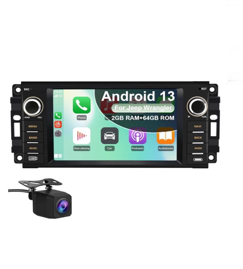 Car Stereo Radio Jeep Wrangler JK 2007-2018, Dodge Ram 2009-2012 Wireless CarPlay Android Auto, 7” Touch Screen Head Units, Bluetooth, Backup Camera