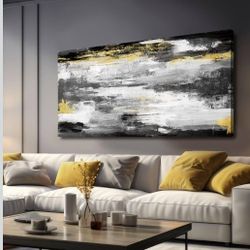 Kureful Gold And Black Wall Art Living Room Decor Canvas Paintings Wall Decorations Large Wall Art for Bedroom Abstract Wall Decor 24”x48”