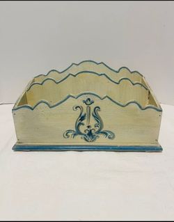 Vtg Wooden Florentina Hand Painted Caddy Organizer 5.5” W, 10.5”L, 6”H