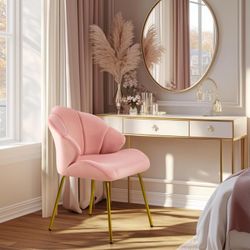 New Vanity Chair Velvet Accent Chair with Shell-Shaped Backrest
