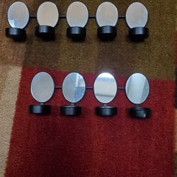 BLACK METAL WALL MOUNT MIRROR TEA LIGHT HOLDERS
