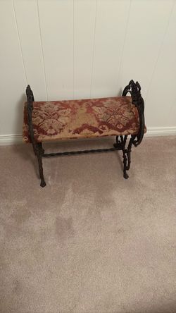 Antique Cast Iron Upholstered Bench