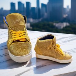 Flash In Gold Jeweled High Top Sneakers By After Midnight
