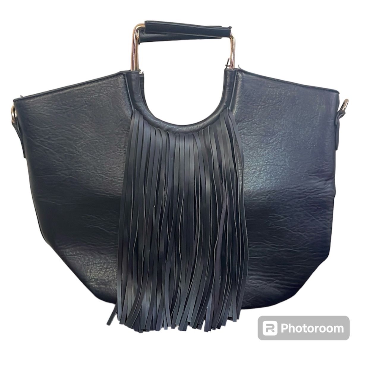 Women’s Black top handle handbag, tassel bag, black gold handbag