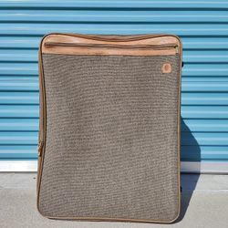 Vintage Harttman Tweed & Leather Rolling Suitcase Luggage