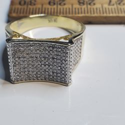 Wedding / Sterling Silver 925 Gold Vermeil 100+ Diamond Emgraved  Ring, Band Size 11, Vintage /Estate 