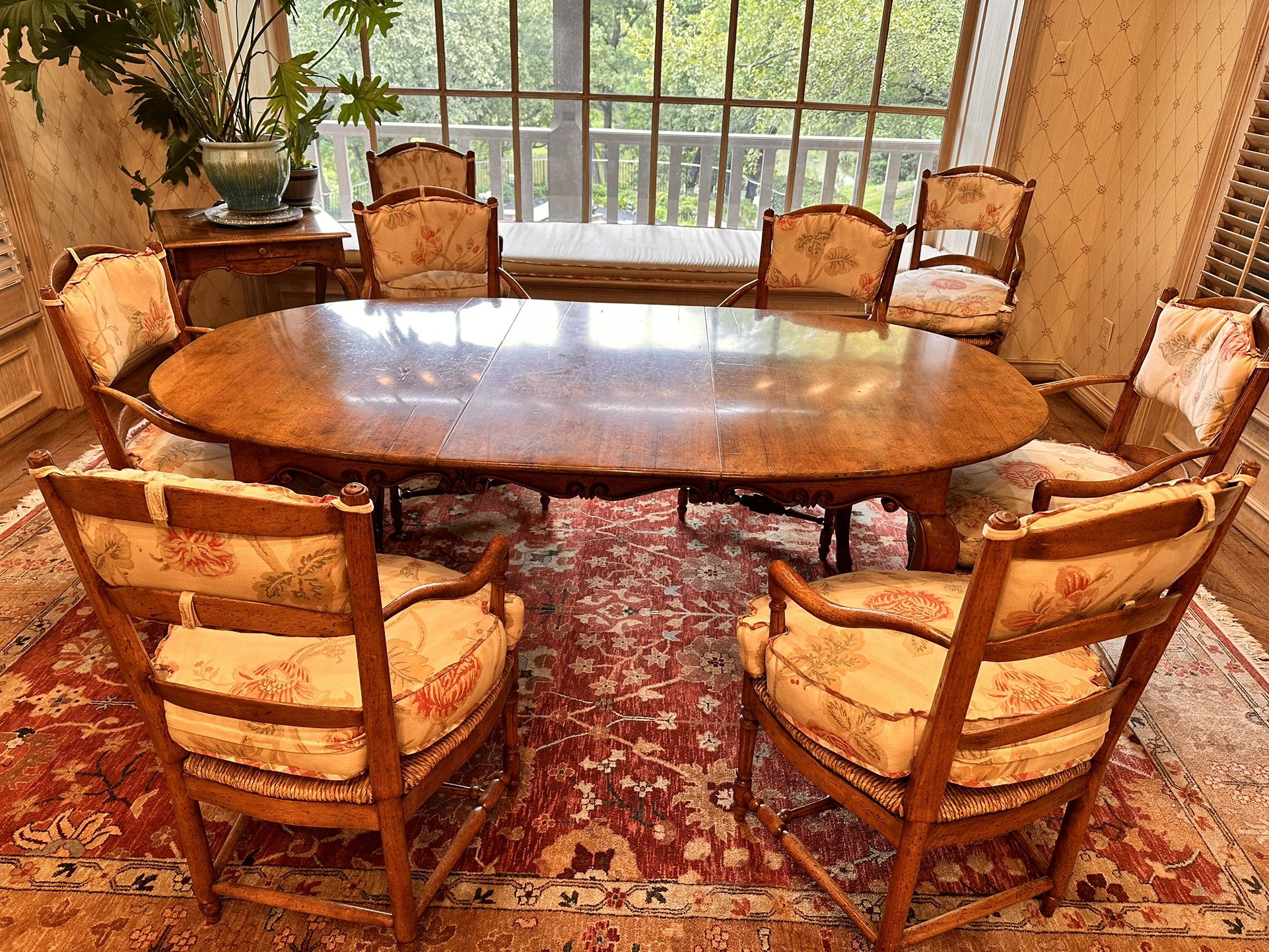 Vintage French Provincial Country Dining Table With Eight Chairs