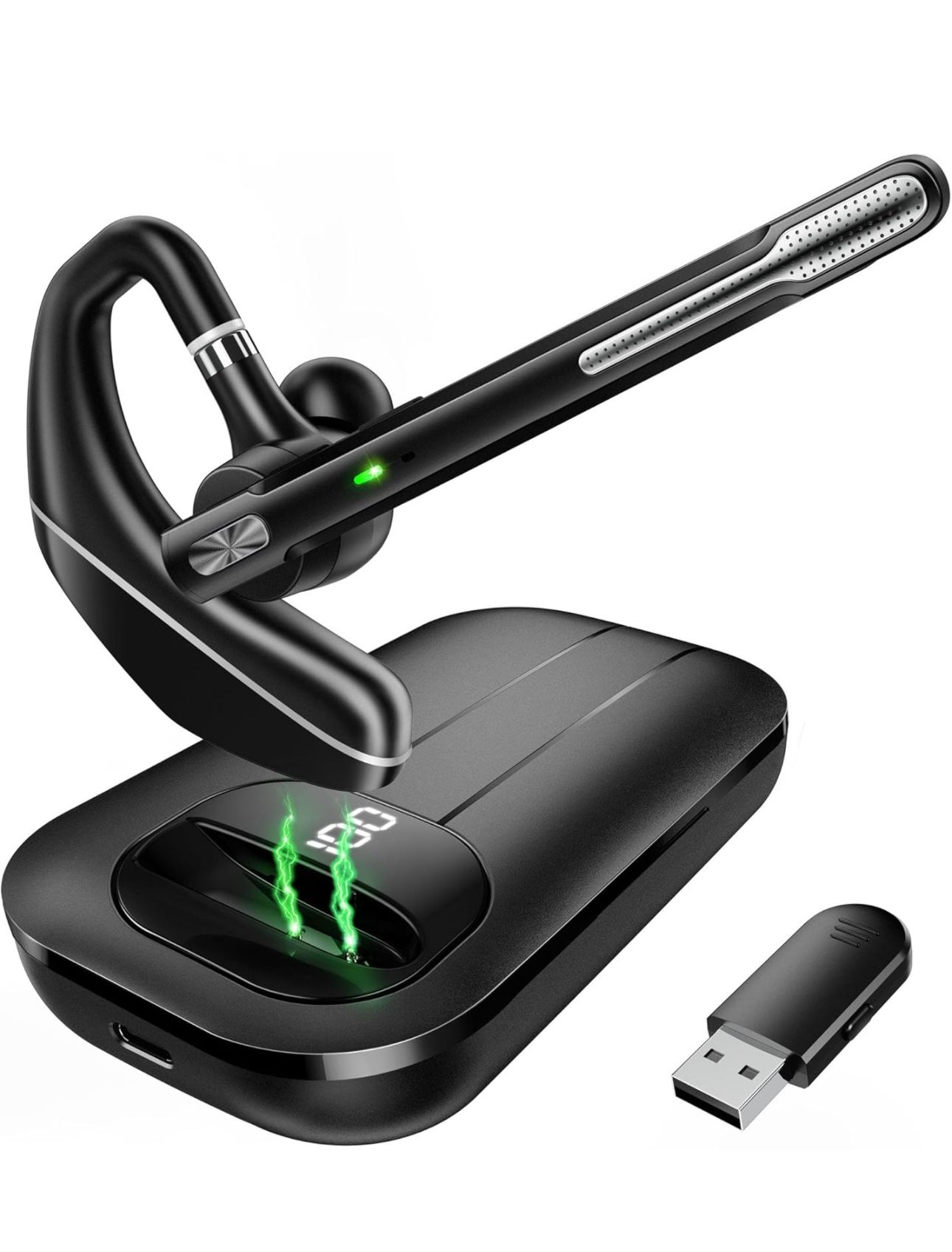 Bluetooth Headset V5.3, Wireless Earpiece with 1000mAh Charging Case, 96H Talkti