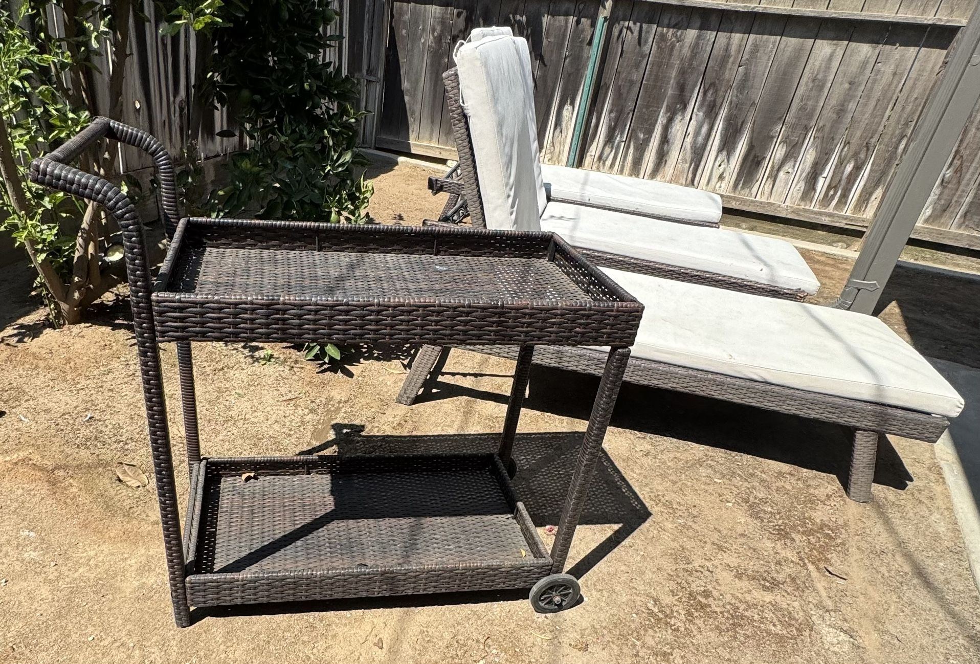Outdoor Patio Lounge Chairs and Cart
