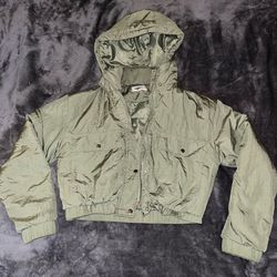 Vigoss Size S Cropped Hooded Utility Puffer Jacket Sage Green