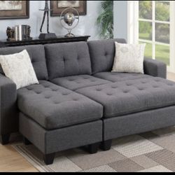 Sofa Convertible Bed Sectional Gray Fabric Couch with Ottoman🤩Brand New