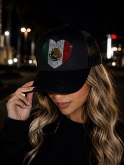 🇲🇽 New! Bling Mexico Heart Trucker Hat
