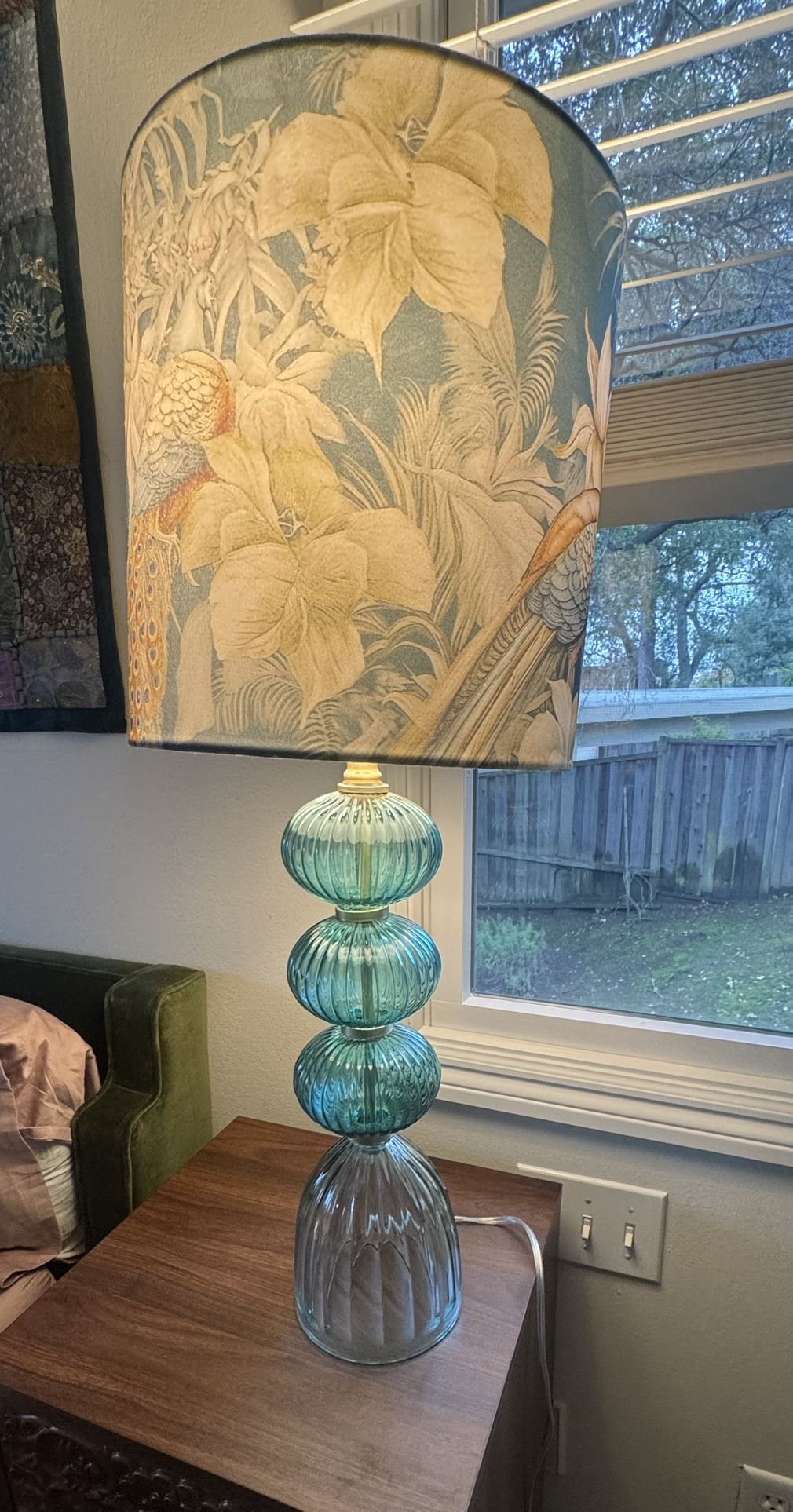 2 Matching Glass Lamps With Designer Shades
