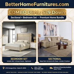 New sectional and bedroom set bundle- combine and save- buy now pay later $39 down