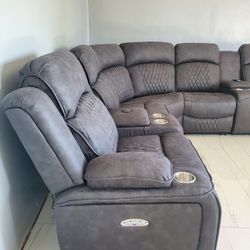 Grey Sofa Sectional With Power Reclining Seats