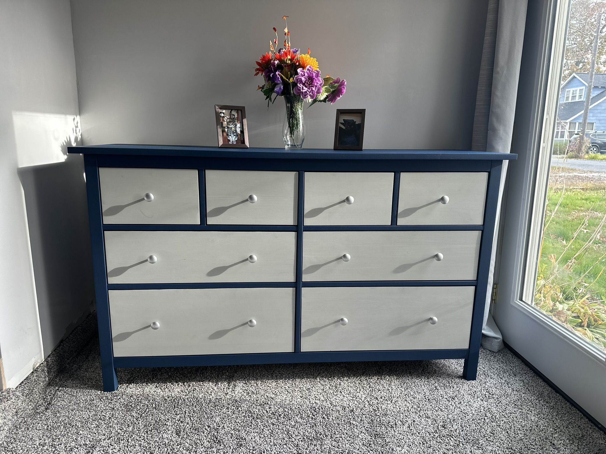 Modern Dresser, 8 Drawer Blue Grey Dresser