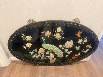 Vintage Asian Peacock Inlay Wall Art- Large 50” x 30”