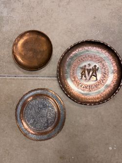 3 Decorative Copper Plates - Antiques