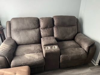 Brown Reclining Loveseat with Center Console
