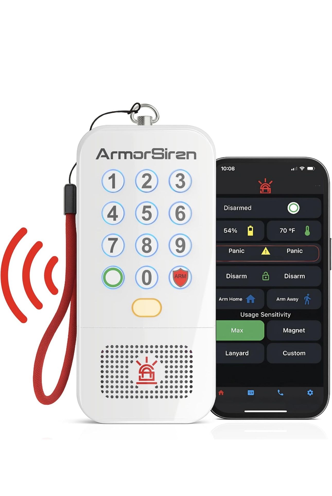 Portable Door & Personal Security Alarm – 120dB Siren with Movement Detection, App Control, Rechargeable Battery – Travel Safety for Hotel Rooms, Dorm