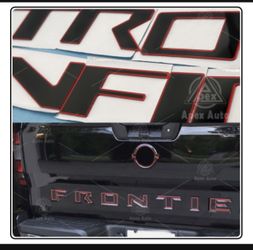 Black Red Outline Tailgate Inserts Letters Emblems For 2020-2024 Nissan Frontier