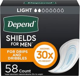 Depend Shields Incontinence Pads for Men, Light Absorbency, 58 Count 