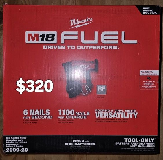 Milwaukee
M18 FUEL 18-Volt Lithium-Ion Brushless Cordless Coil Roofing Nailer (Tool Only)