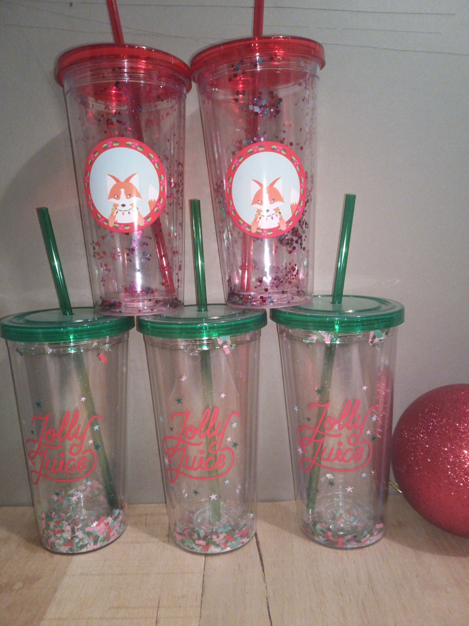 Large Holiday cups with straws $6.00 each