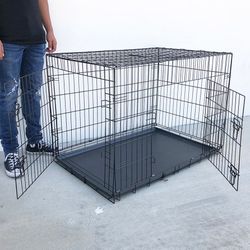 Brand New $65 Folding 42” Dog Cage 2-Door Pet Crate Kennel w/ Tray 42”x27”x30”