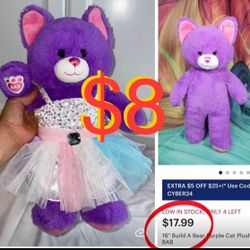 $8 Build A Bear Purple Kitty Cat with sequins Dress in great condition