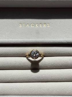 Vintage SETA Gold Tone Bezel Set Solitaire Cubic Zirconia Ring Size 6