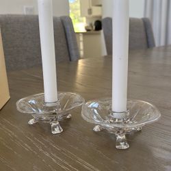 Set of 2 Vintage Glass Candle Holders 