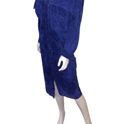 Vintage Pia Rucci Women’s Blue Suede Leather Dress Size 6 P2P 22”