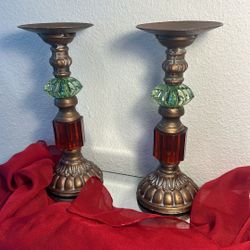 Vintage  Italian , Candle Pillars With Gems 
