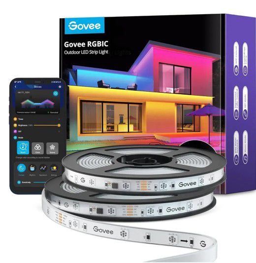 Govee Outdoor LED Strip Lights Waterproof, Connected 2 Rolls of 32.8ft(65.6ft) RGBIC Outdoor Lights, Easter Decorations, Work with Alexa, App Control 
