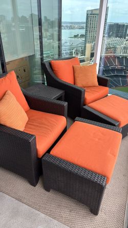 Rattan (plastic) sunbrella Patio Chairs Table Ottoman