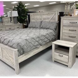 Bellaby Whitewash Crossbuck Panel Bedroom Set (Queen and King Bed Frame