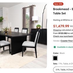 Luxury Dining Table Set With Extension Leaf By Brookmead - 7 Pieces, 6 Chairs And Table With Adjustable Extension