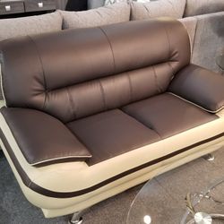 Brand New Brown/Gray Bonded Leather Modern 3PCs Sofa Set