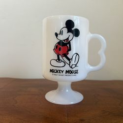 Mickey Mouse Footed Milk Glass Mug 4.75” tall x 4” wide
