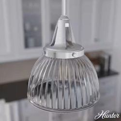 (2 Lights) Hunter 2 Lights Island Pendant Light Clear Ribbed Glass Shade