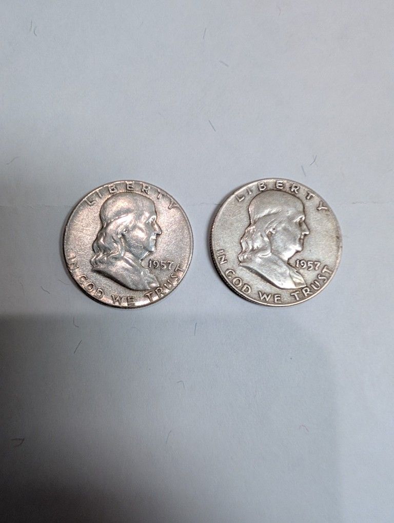 1957-P & D Franklin Half Dollars 90% Silver Pair