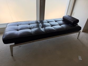 Black Leather MYIA Tufted Daybed with Chrome Frame
