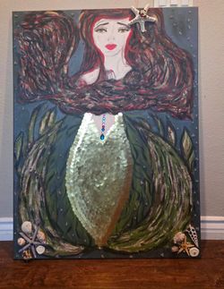 Original Mermaid Multimedia Canvas Painting – Massive 30" x 40" Statement Art