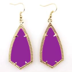 14k Gold plated Purple Lavender teardrop dangle Statement earrings