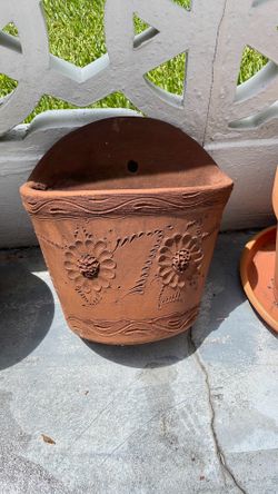 Vintage Hand-Carved Terracotta Wall Pocket Planter - No Cracks or Chips